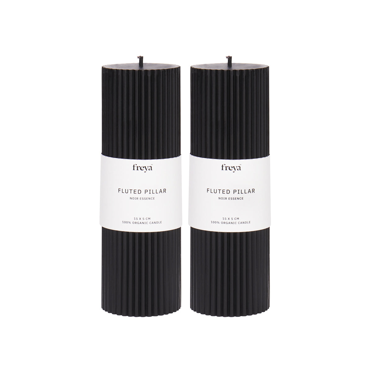 Set of 2 Fluted Pillar Candles - Noir Essence (Black) - Short