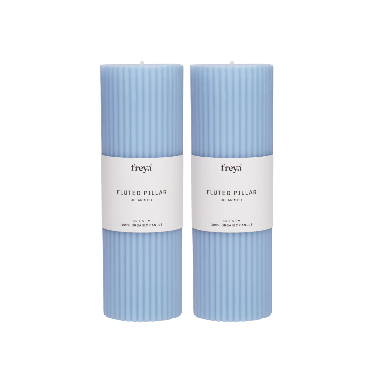 Set of 2 Fluted Pillar Candles - Ocean Mist (Blue) - Short