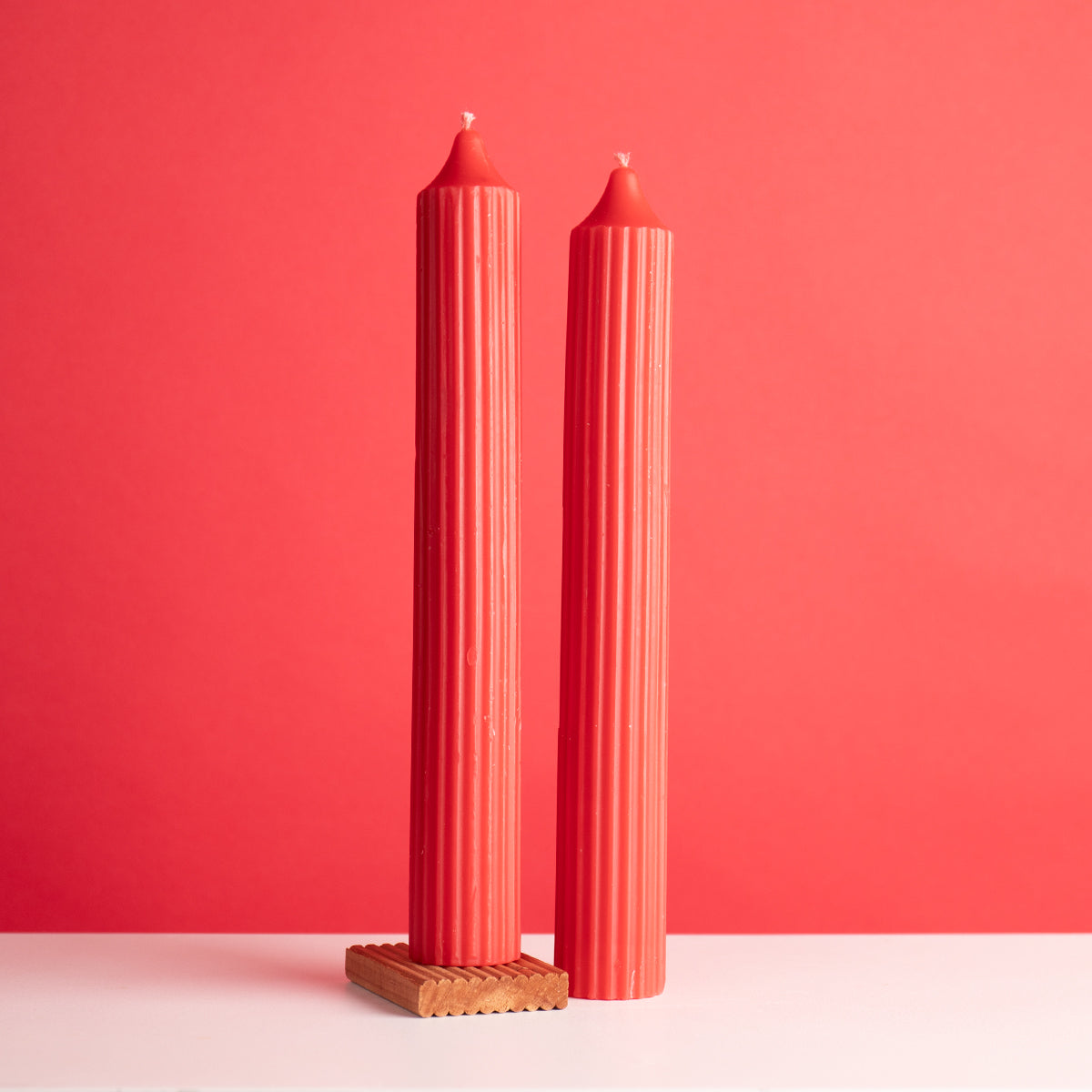 Set of 2 Fluted Pillar Candles - Royal Rose (Red) - Tall
