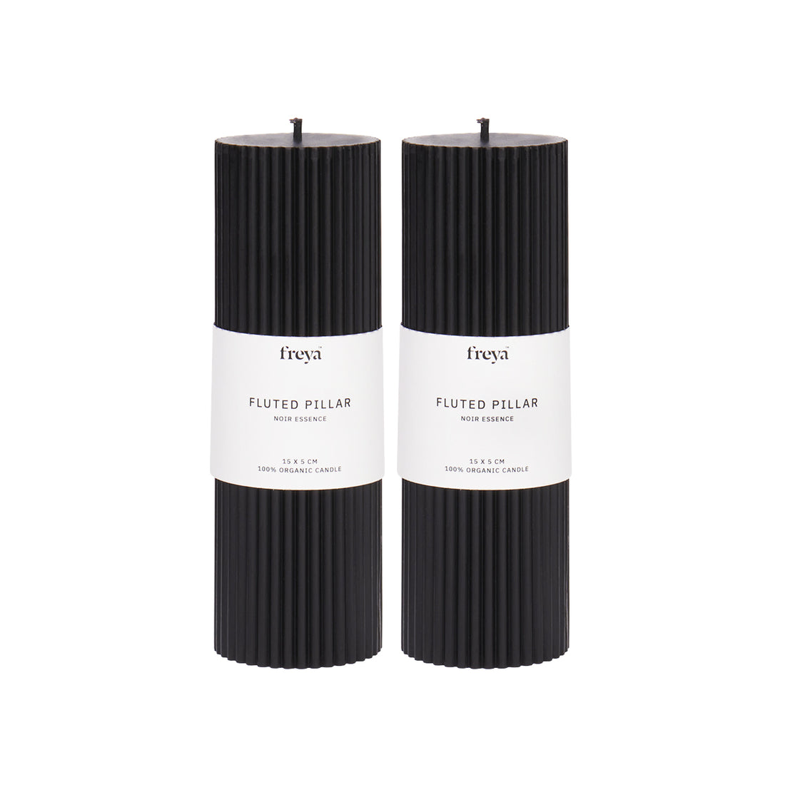 Set of 2 Fluted Pillar Candles - Noir Essence (Black) - Short