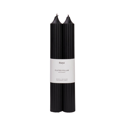 Set of 2 Fluted Pillar Candles - Noir Essence (Black) - Tall