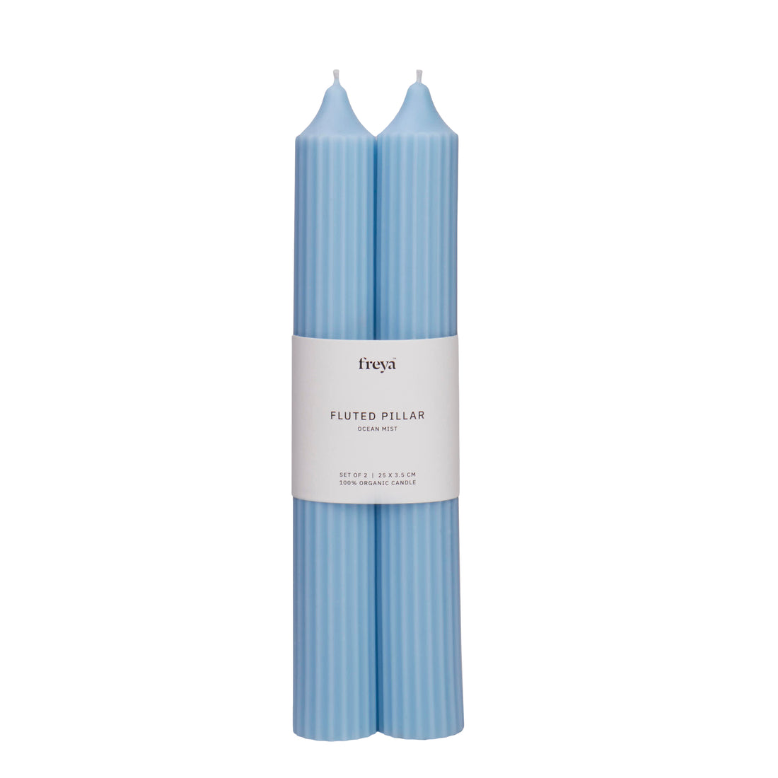 Set of 2 Fluted Pillar Candles - Ocean Mist (Blue) - Tall