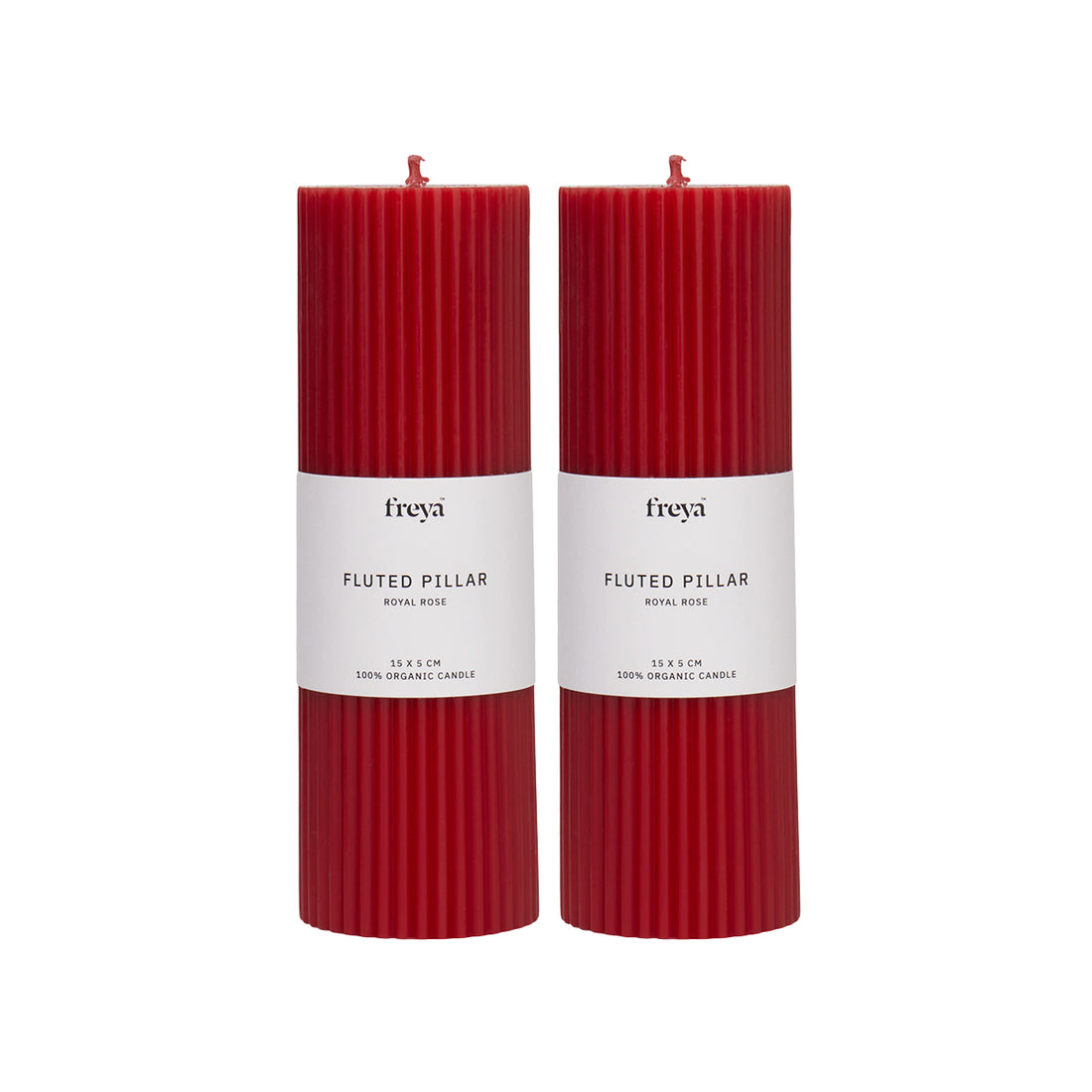 Set of 2 Fluted Pillar Candles - Royal Rose (Red) - Short