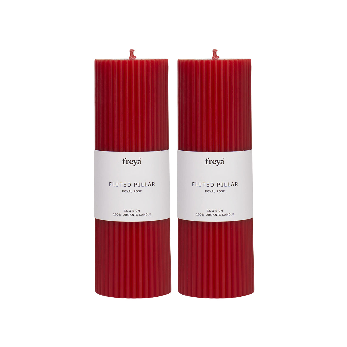 Set of 2 Fluted Pillar Candles - Royal Rose (Red) - Short