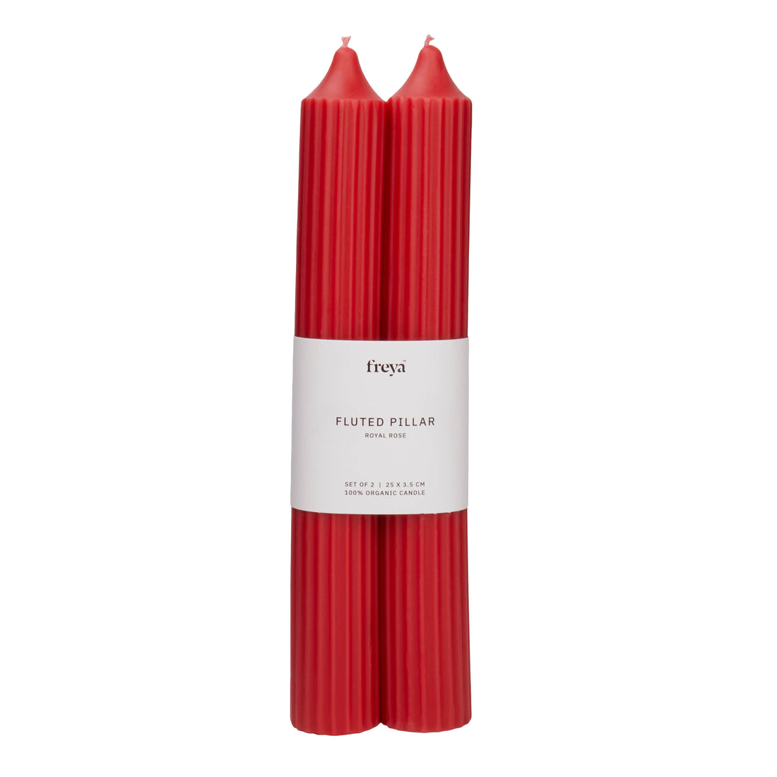 Set of 2 Fluted Pillar Candles - Royal Rose (Red) - Tall