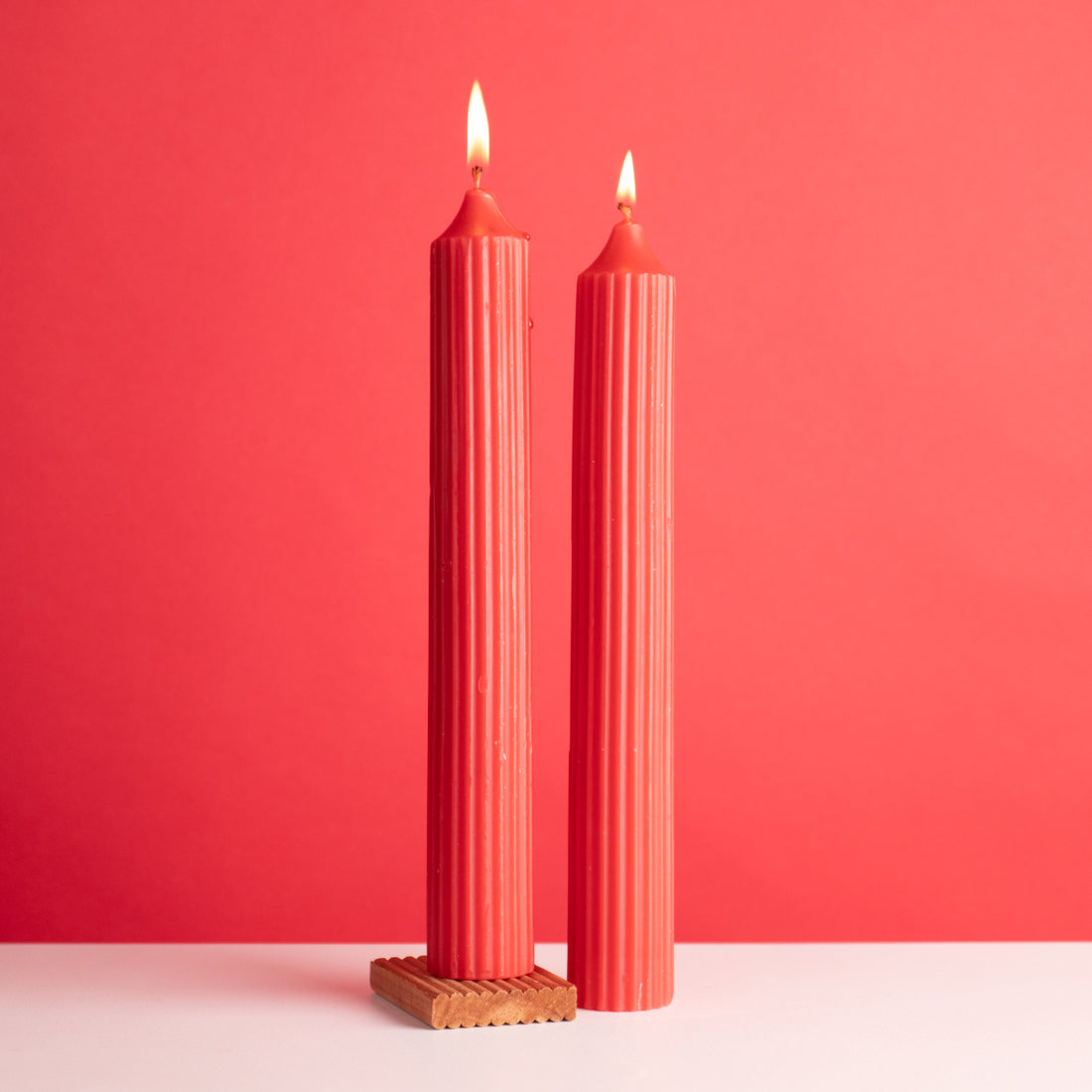 Set of 2 Fluted Pillar Candles - Royal Rose (Red) - Tall