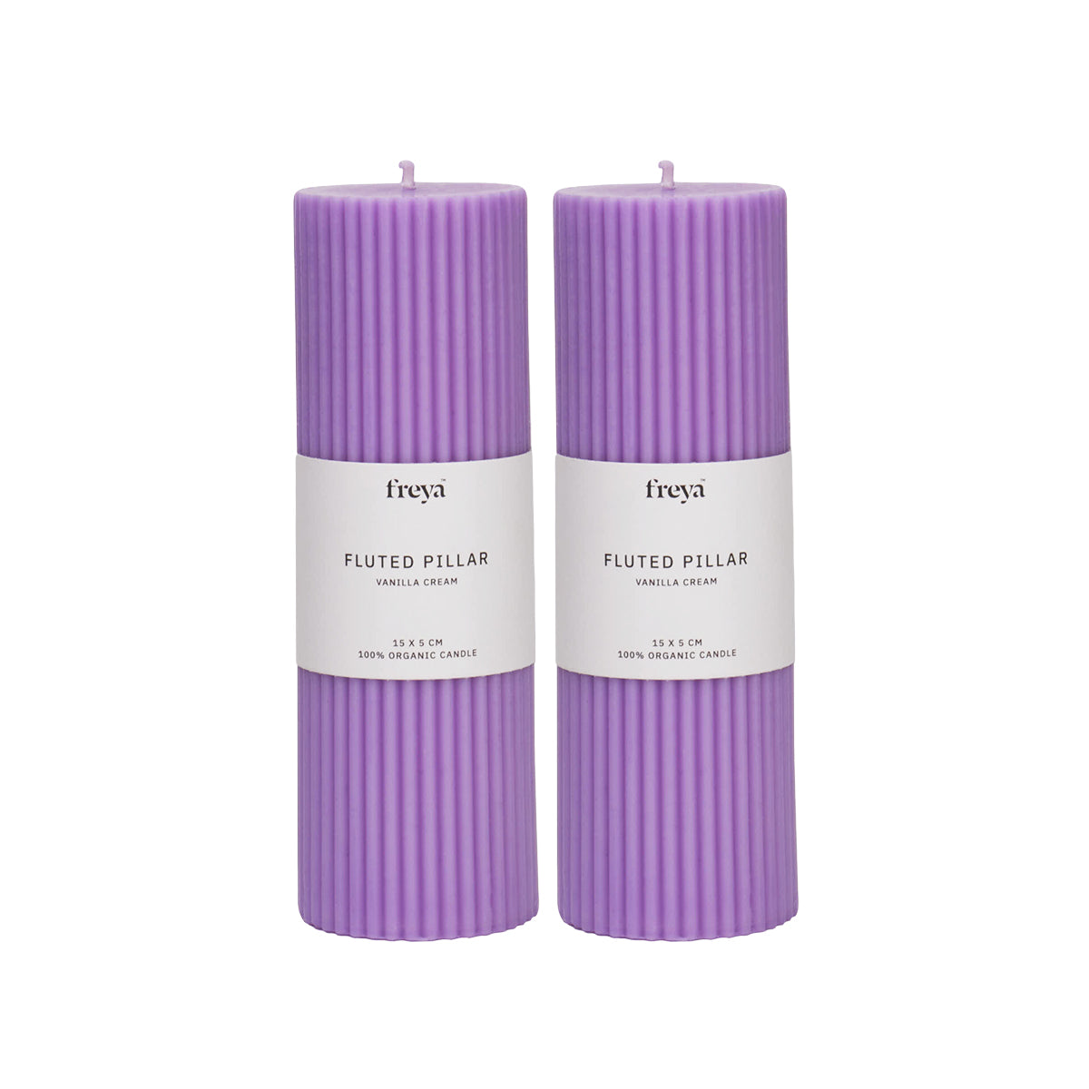 Set of 2 Fluted Pillar Candles - Vanilla Cream (Purple) - Short