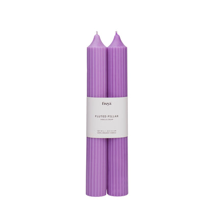 Set of 2 Fluted Pillar Candles - Vanilla Cream (Purple) - Tall